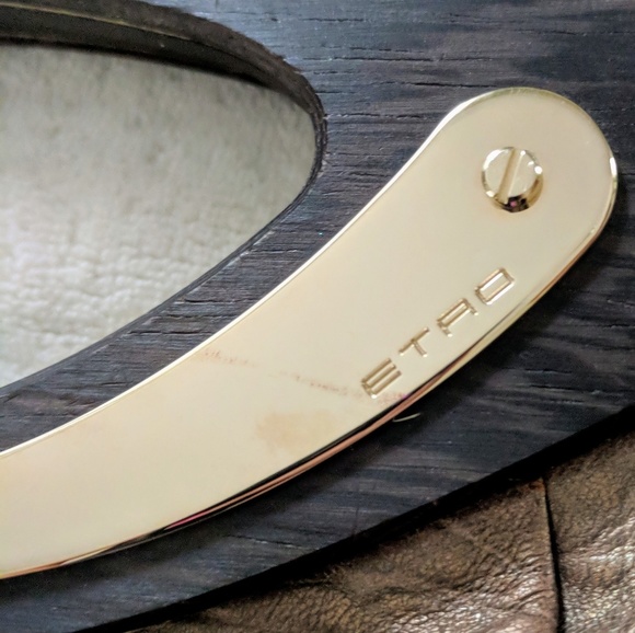 Etro Leather With Wooden Handle Clutch Large GUC - Picture 3 of 7